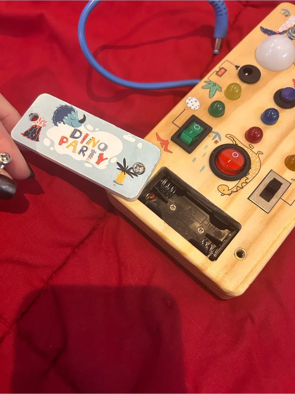 Dino Party Montessori Wooden Busy Board Switches Buttons Lock Key